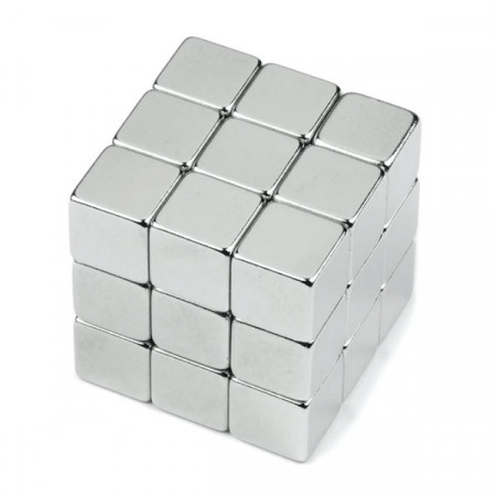 Magnet puternic neodim cub 10x10mm cu suprafata nichelata