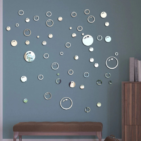 Oglinzi acrilice decorative autoadezive 3D Wall Bubbles 58 buc/set