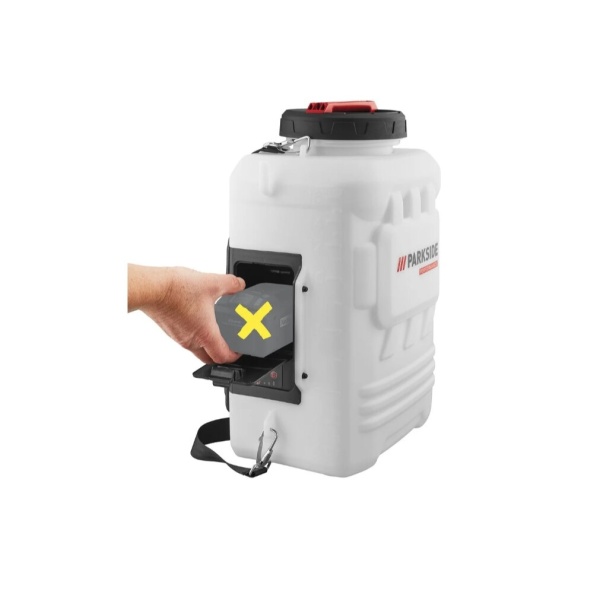 Pompa de stropit electrica Parkside Performance 20 V, PRDSP 20-Li 16 l, 2-6 bar presiune lucru, lance telescopica din otel inoxidabil, patru duze, fara baterie si incarcator