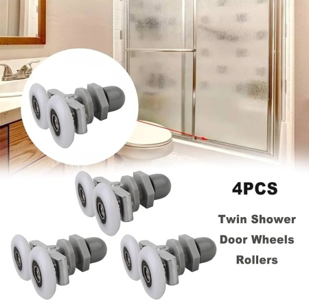 Set 4 role pentru cabina de dus, ABS/Aluminiu, 23 mm, Gri/Alb