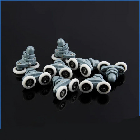 Set 4 role pentru cabina de dus, ABS/Aluminiu, 23 mm, Gri/Alb