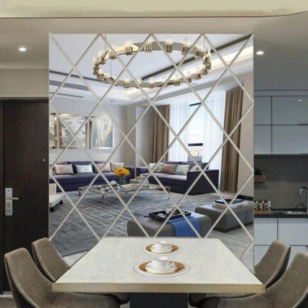 Set 58 Oglinzi Acrilice Diamant Romb Sticker Auto-adeziv Decorativ pentru Baie Living si Bucatarie 100 x 100 cm
