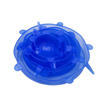 Set 6 Capace Albastre si flexibile din silicon pentru vase/recipiente, castron, bol, pahar, borcan, inlocuitor de folie strech alimentara
