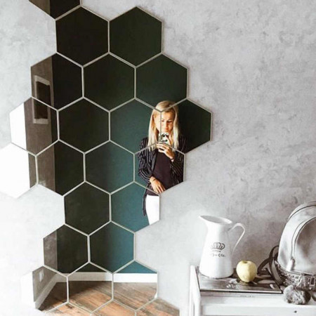 Set Oglinzi Design Hexagon - Oglinzi Decorative Acrilice Silver 29 buc