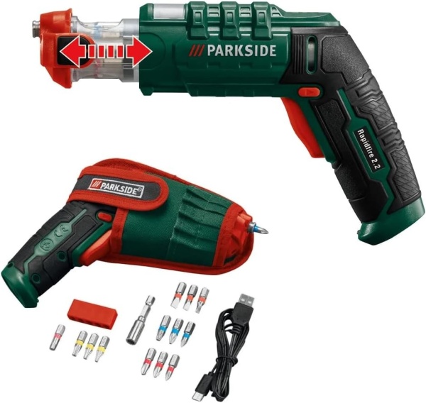 Surubelnita fara fir cu acumulator si incarcator inclus PARKSIDE® 4V „Rapidfire 2.2” cu capete interschimbabile incluse – Putere si Versatilitate intr-un Singur Dispozitiv - Img 3