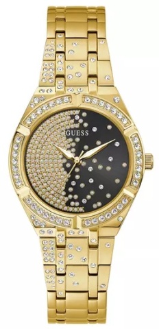 Ceas de Dama Auriu Guess AfterGlow – Rafinat in Negru, Auriu si Cristale Stralucitoare