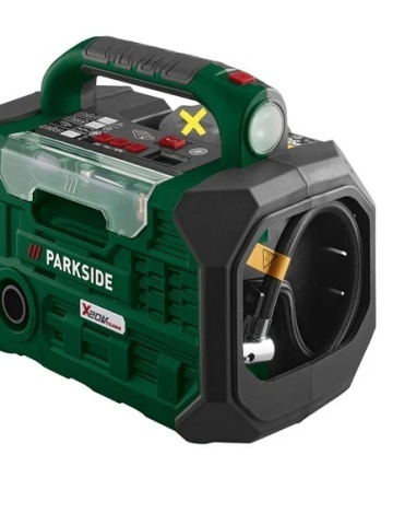 Compresor si pompa de aer pe acumulator de 20V Parkside, fara acumulator si incarcator, iluminare cu led si intrerupator separat pentru pornire si oprire
