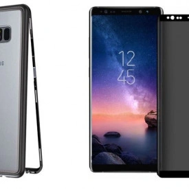 Husa Samsung Galaxy Note 8 Magnetica cu spate din sticla securizata si folie privacy pentru ecran, Perfect Fit