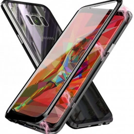 Husa Samsung Galaxy S8 , Magnetica Negru, Perfect Fit cu spate de sticla securizata premium + folie de sticla pentru ecran