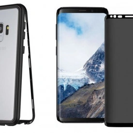 Husa Samsung Galaxy S9 Plus Magnetica cu spate din sticla securizata si folie privacy pentru ecran, Perfect Fit
