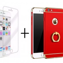 Pachet husa Elegance Luxury 3in1 Ring Red pentru Apple iPhone 7 Plus cu folie de sticla gratis