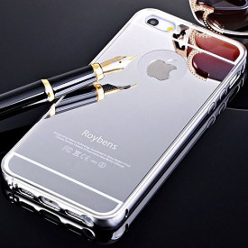 Pachet husa Elegance Luxury Tip Oglinda Silver pentru Apple iPhone 5 / Apple iPhone 5S / Apple iPhone 5SE cu folie de sticla gratis !