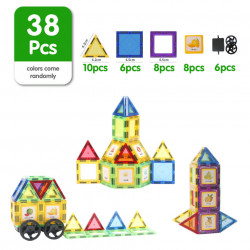 Set de Constructie Magnetic Tiles 3D, jucarii educationale, Elemente Magnetice, diferite variante de asamblare, Cadou baieti si fete, 38 Piese, Multicolor, 3 ani - Img 3