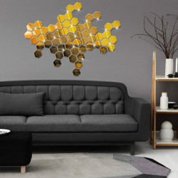 Set Oglinzi Design Hexagon Gold - Oglinzi Decorative Acrilice Cristal - Diamant - Luxury Home 10 bucati/set