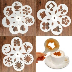 Set pentru decorare cafea sau prajituri, 19 sabloane reutilizabile cu forme diferite