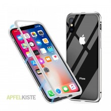 Husa Apple iPhone 7 PLUS Magnetica 360 grade Argintiu, Perfect Fit cu spate de sticla securizata premium + folie de sticla pentru ecran gratis