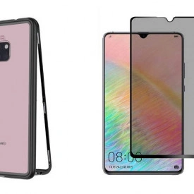 Husa Huawei Mate 20 Magnetica cu spate din sticla securizata si folie privacy pentru ecran, Perfect Fit