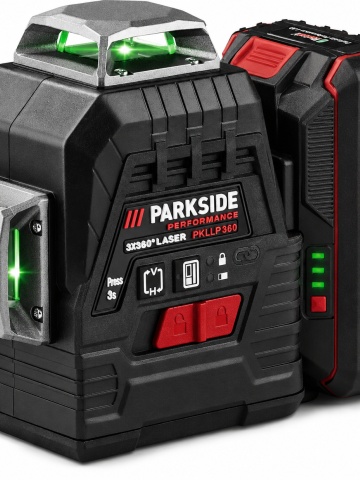 Nivela Laser cu Acumulator PARKSIDE PKLLP 3360, Laser Verde 3 x 360°, Autonivelanta, cu Valiza de Transport, Incarcator si Acumulator inclus - Img 1