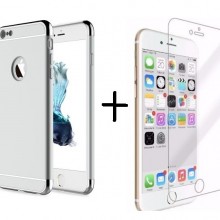 Pachet husa Elegance Luxury 3in1 Silver pentru Apple iPhone 6 / Apple iPhone 6S cu folie de sticla gratis