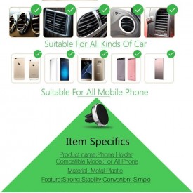 Suport auto magnetic de culoare argintie pentru telefoane mobile, prindere la ventilatie