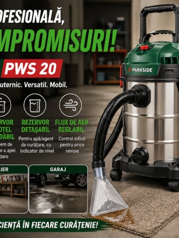 Aspirator puternic cu spalare, PARKSIDE 20L, 1600W – curatare completa umed & uscat