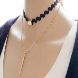 Choker Fashion Black Duble - Colier elegant pentru gat - Black Delux