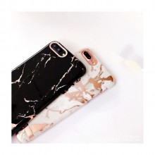Husa Apple iPhone 7, Elegance Luxury Marble Red TPU, husa cu insertii marmura neagra-aurie