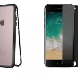 Husa Apple iPhone 8 Magnetica cu spate din sticla securizata si folie privacy pentru ecran, Perfect Fit
