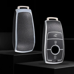 Husa de protectie premium pentru cheie auto Mercedes Benz, Elegance Luxury Cover Key, Gri - insertii piele