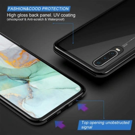 Husa Huawei P30 Pro , Magnetica 360 Negru, Perfect Fit cu spate de sticla securizata premium + folie de sticla pentru ecran