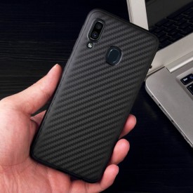 Husa pentru Samsung Galaxy A20e, Perfect Fit, cu insertii de carbon, negru