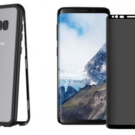 Husa Samsung Galaxy S8 Magnetica cu spate din sticla securizata si folie privacy pentru ecran, Perfect Fit