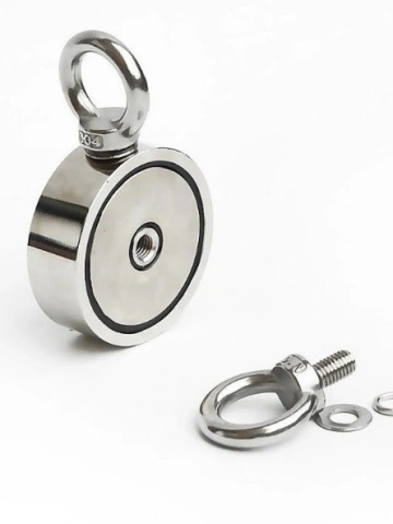 Magnet neodim oală D94 mm cu două cârlige inelare și două fețe x 300 kg - magnet fishing