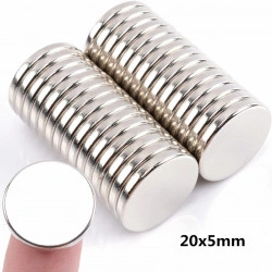 Magnet puternic neodim disc rotund 20x5mm cu suprafata nichelata