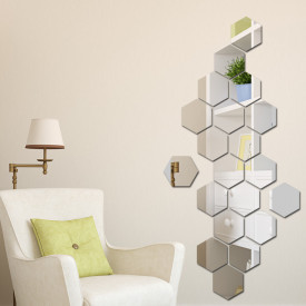 Oglinda Design Hexagon Silver - Oglinzi Decorative Acrilice Cristal - Diamant - Luxury Home - Diagonala 11.5 cm - 1 bucata