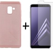 Pachet husa Elegance Luxury Mesh Rose-Gold pentru Samsung Galaxy A8 cu folie de protectie gratis
