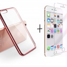 Pachet husa ELEGANCE LUXURY pentru Apple Iphone 6 / Apple Iphone 6S PLACATA Rose-Gold cu folie de protectie gratis