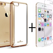 Pachet husa Elegance Luxury placata Gold pentru Apple iPhone 6 Plus / Apple iPhone 6S Plus cu folie de protectie gratis