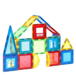 Set de Constructie Magnetic Tiles 3D, jucarii educationale, Elemente Magnetice, diferite variante de asamblare, Cadou baieti si fete, 103 Piese, Multicolor, 3 ani