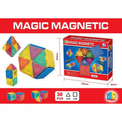 Joc interactiv - cuburi magnetice pentru constructii inteligente  Setul este format din 30 piese magnetice, colorate, cu un design inovator si materiale de inalta calitate, care va stimula creativitatea copiilor. Setul contine 12 piese triunghiulare si 18