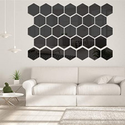 Set Oglinzi Acrilice Design Hexagon - Oglinzi Decorative M Size Black Luxury Home 12 bucati/set