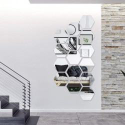 Set Oglinzi Acrilice Design Hexagon - Oglinzi Decorative XL Size Silver Luxury Home 12 bucati/set