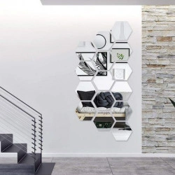 Set Oglinzi Acrilice Design Hexagon - Oglinzi Decorative XL Size Silver Luxury Home 12 bucati/set