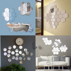 Set Oglinzi Design Hexagon Silver M Size Silver - Oglinzi Decorative Acrilice - Luxury Home 10 bucati/set