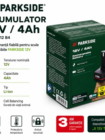Acumulator Li-Ion 12V 4Ah PAPK 12 compatibil cu seria PARKSIDE X 12V Team