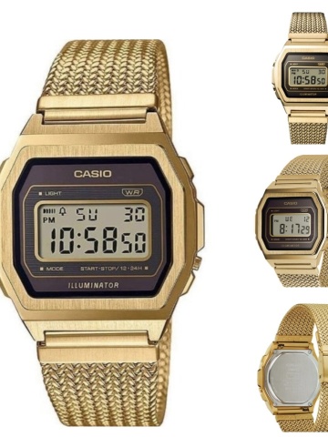 Ceas Casio digital din otel inoxidabil, Auriu