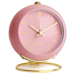 Ceas desteptator Luxury analogic , design clasic din metal, functie silentioasa cu iluminare de noapte, Rose/Auriu