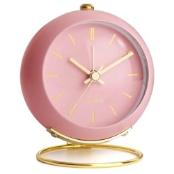 Ceas desteptator Luxury analogic , design clasic din metal, functie silentioasa cu iluminare de noapte, Rose/Auriu