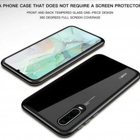 Husa Huawei P30 Pro , Magnetica 360 Negru, Perfect Fit cu spate de sticla securizata premium + folie de sticla pentru ecran