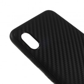 Husa pentru Samsung Galaxy A10, Perfect Fit, cu insertii de carbon, negru
